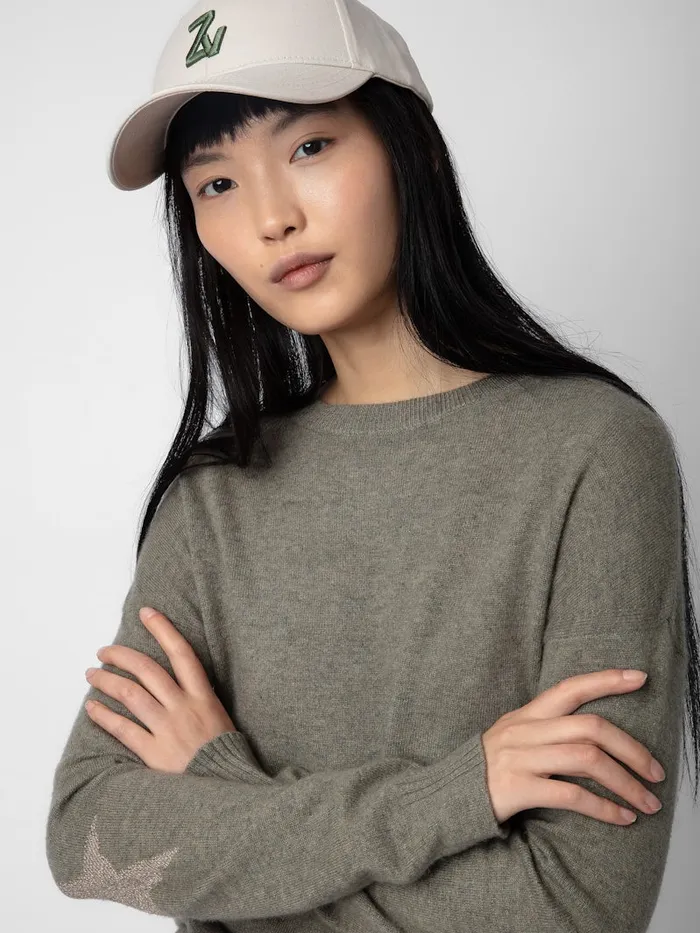Women Zadig and Voltaire Sweaters and Cardigans Cici Patch Cashmere Sweater Kaki Clair