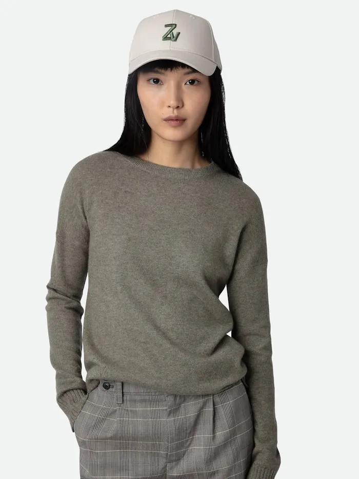 Women Zadig and Voltaire Sweaters and Cardigans Cici Patch Cashmere Sweater Kaki Clair