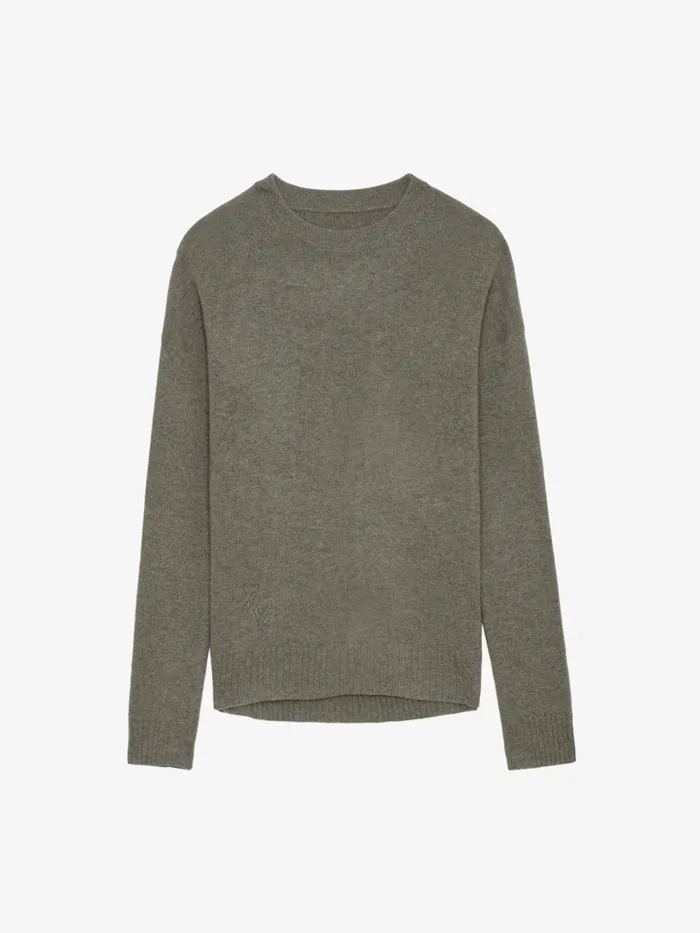 Women Zadig and Voltaire Sweaters and Cardigans Cici Patch Cashmere Sweater Kaki Clair