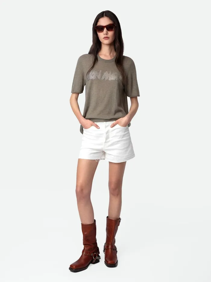 Women Zadig and Voltaire Sweaters and Cardigans Ida Mon Amour Diamant Cashmere Sweater Kaki Clair Women Zadig and Voltaire Sweaters and Cardigans Ida Mon Amour Diamant Cashmere Sweater Kaki Clair