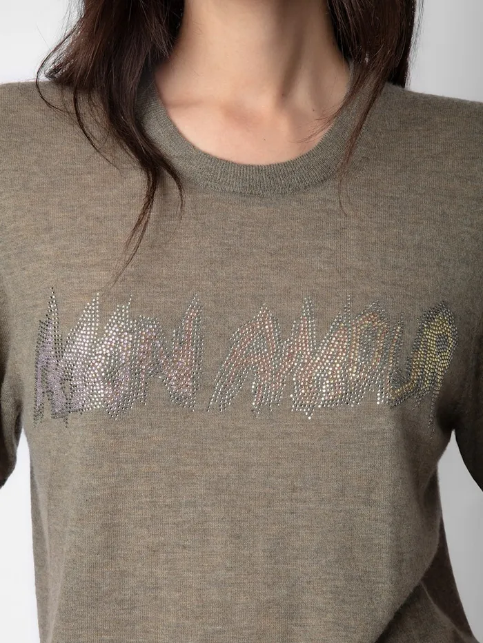 Women Zadig and Voltaire Sweaters and Cardigans Ida Mon Amour Diamant Cashmere Sweater Kaki Clair
