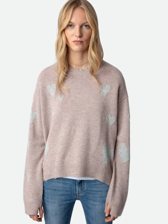 Women Zadig and Voltaire Sweaters and Cardigans Markus Heart Cashmere Sweater Primrose