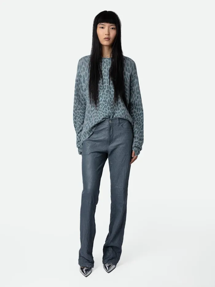 Women Zadig and Voltaire Sweaters and Cardigans Markus Leopard Cashmere Sweater Nuage Women Zadig and Voltaire Sweaters and Cardigans Markus Leopard Cashmere Sweater Nuage