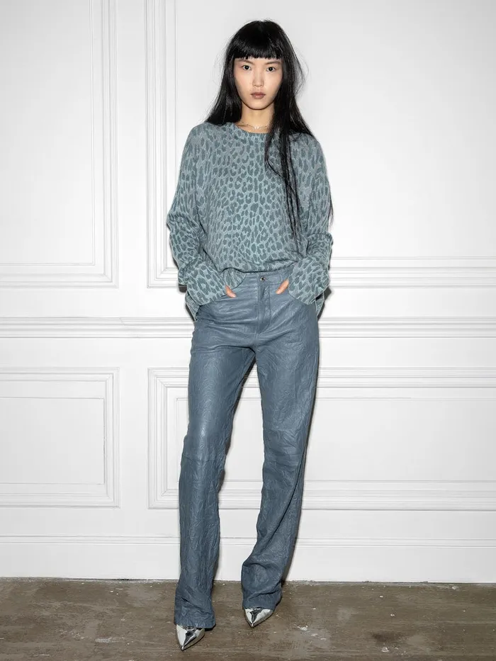 Women Zadig and Voltaire Sweaters and Cardigans Markus Leopard Cashmere Sweater Nuage