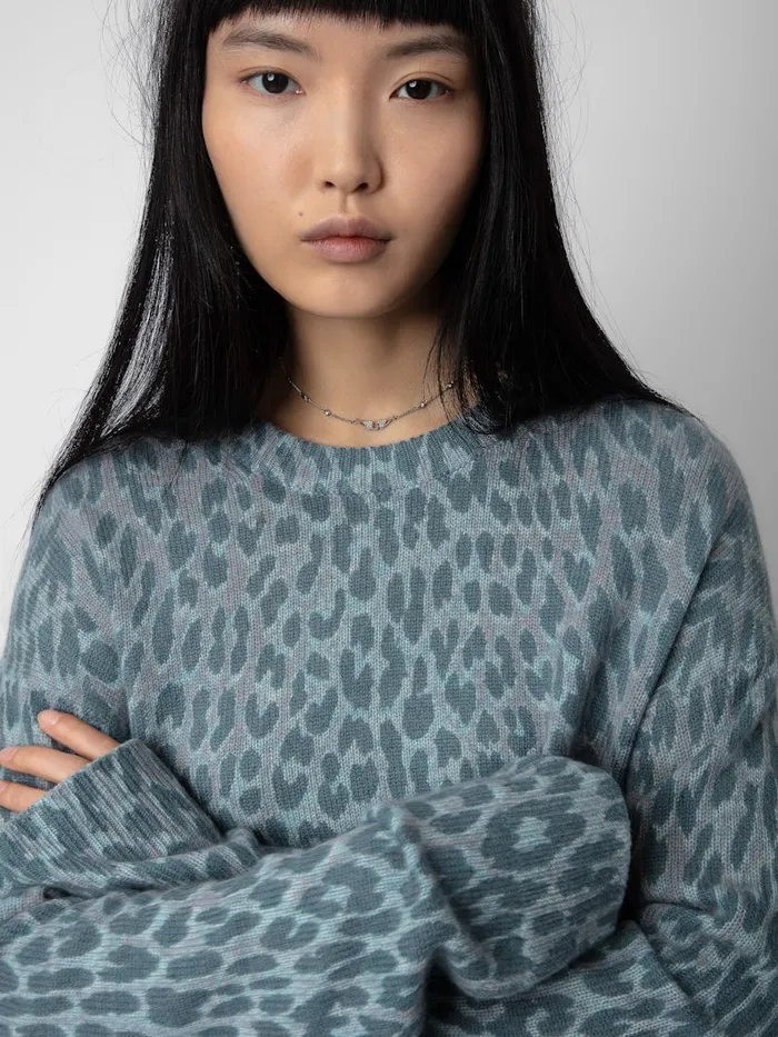 Women Zadig and Voltaire Sweaters and Cardigans Markus Leopard Cashmere Sweater Nuage