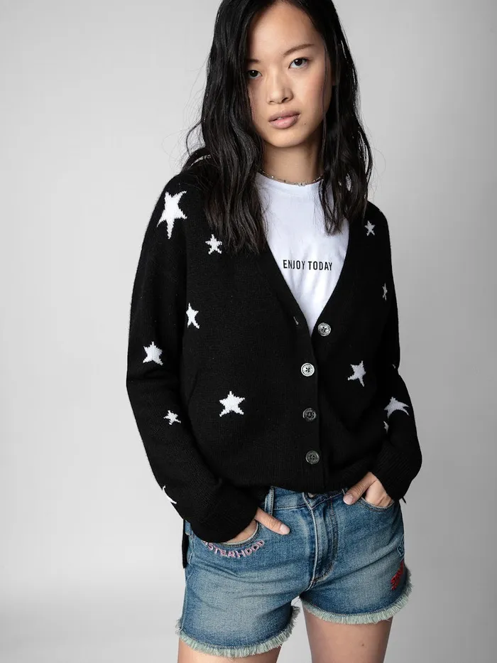 Women Zadig and Voltaire Sweaters and Cardigans Mirka Stars Cardigan Cashmere Black