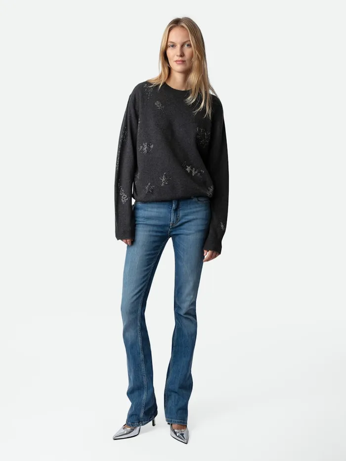 Women Zadig and Voltaire Sweaters and Cardigans Pravis Cashmere Diamant Sweater Kaki Slate