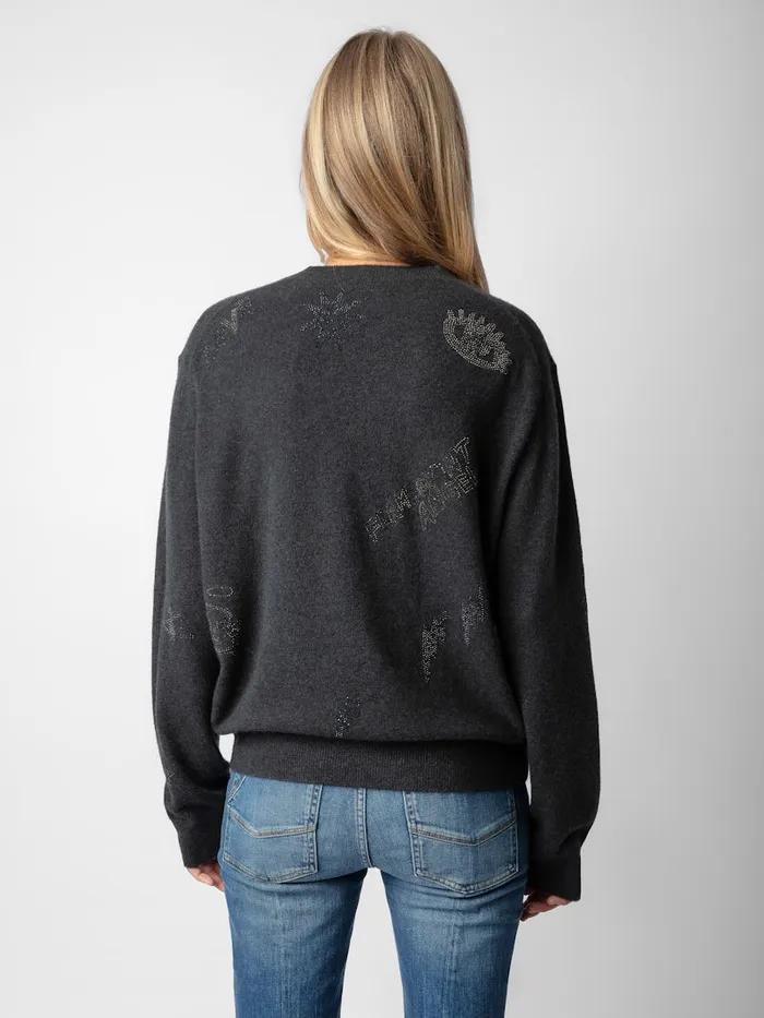 Women Zadig and Voltaire Sweaters and Cardigans Pravis Cashmere Diamant Sweater Kaki Slate