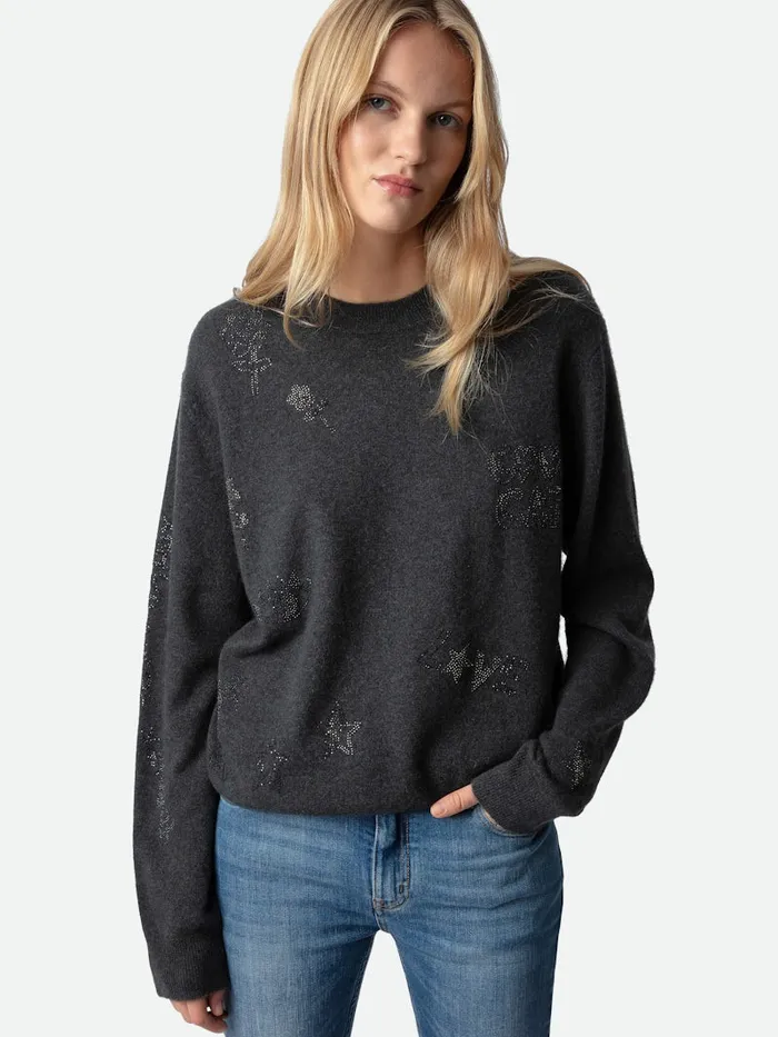 Women Zadig and Voltaire Sweaters and Cardigans Pravis Cashmere Diamant Sweater Kaki Slate