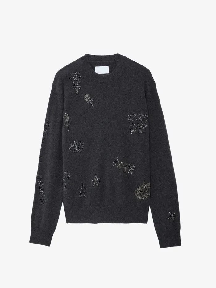 Women Zadig and Voltaire Sweaters and Cardigans Pravis Cashmere Diamant Sweater Kaki Slate
