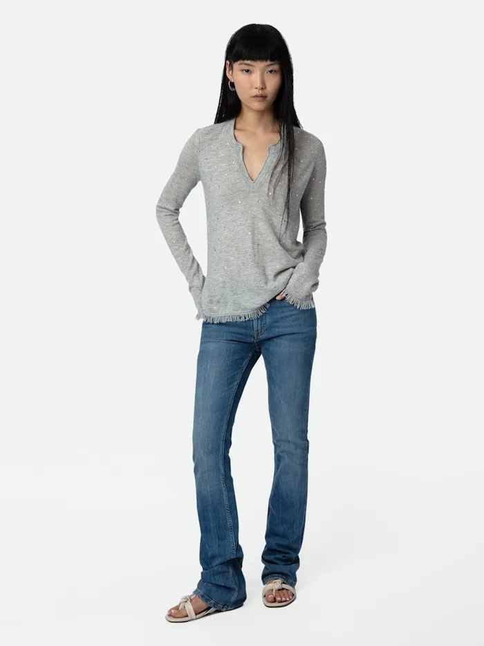Women Zadig and Voltaire Sweaters and Cardigans Riviera Cashmere Sweater Gris Chine Clair Women Zadig and Voltaire Sweaters and Cardigans Riviera Cashmere Sweater Gris Chine Clair
