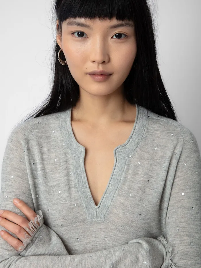 Women Zadig and Voltaire Sweaters and Cardigans Riviera Cashmere Sweater Gris Chine Clair