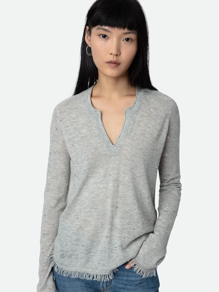 Women Zadig and Voltaire Sweaters and Cardigans Riviera Cashmere Sweater Gris Chine Clair