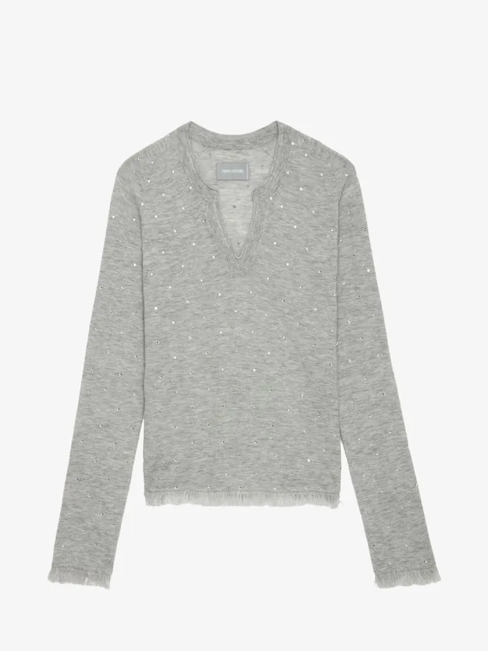 Women Zadig and Voltaire Sweaters and Cardigans Riviera Cashmere Sweater Gris Chine Clair