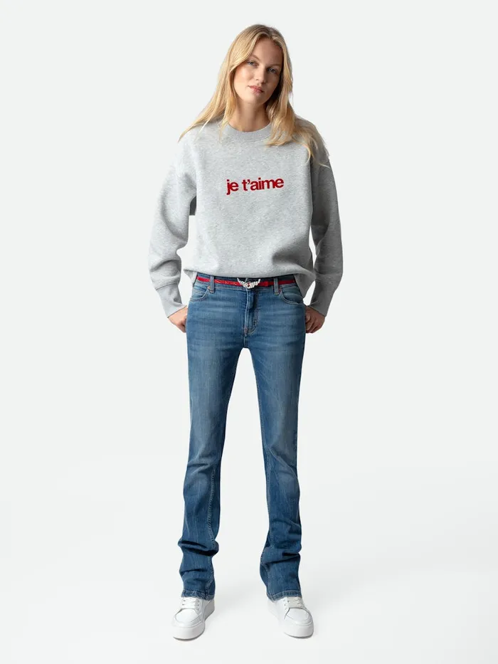 Women Zadig and Voltaire Sweatshirts Oscar Je Taime Sweatshirt Gris Chine Clair