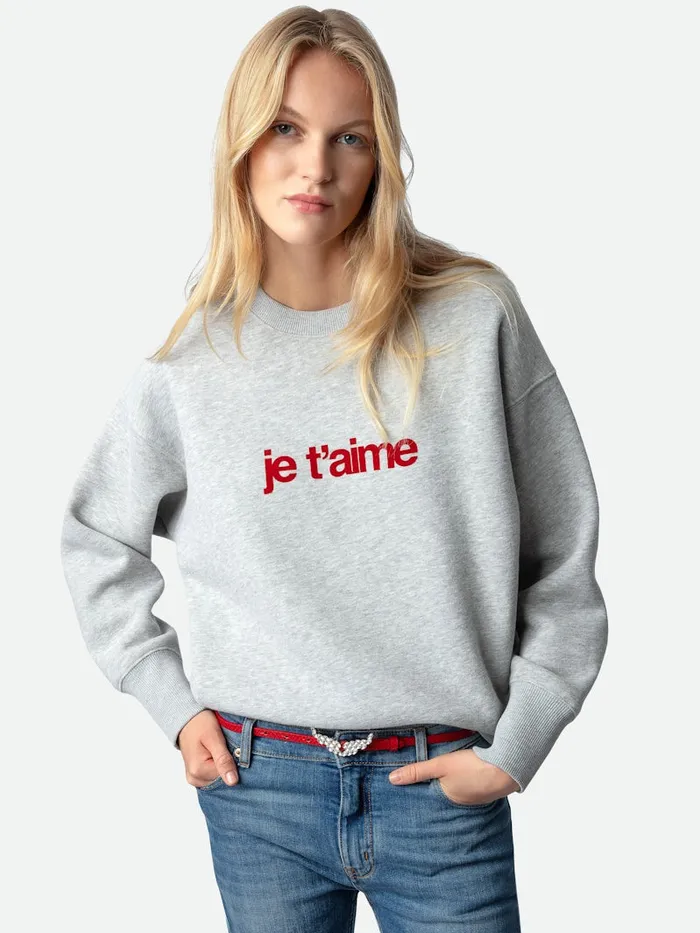 Women Zadig and Voltaire Sweatshirts Oscar Je Taime Sweatshirt Gris Chine Clair