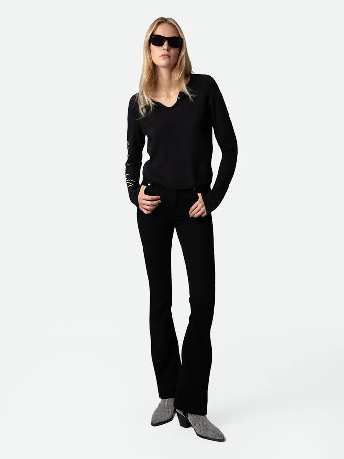Women Zadig and Voltaire TShirts Crop Concert Crush Henley Top Black