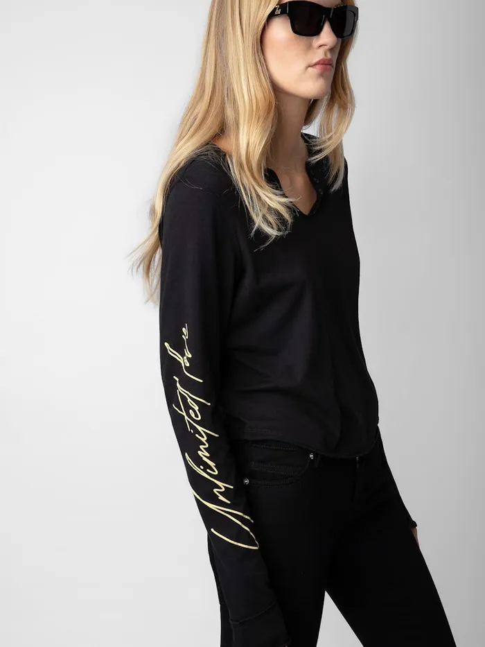 Women Zadig and Voltaire TShirts Crop Concert Crush Henley Top Black