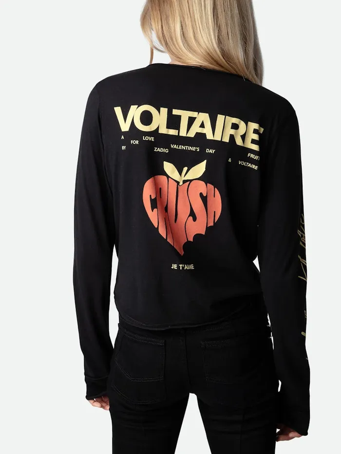 Women Zadig and Voltaire TShirts Crop Concert Crush Henley Top Black