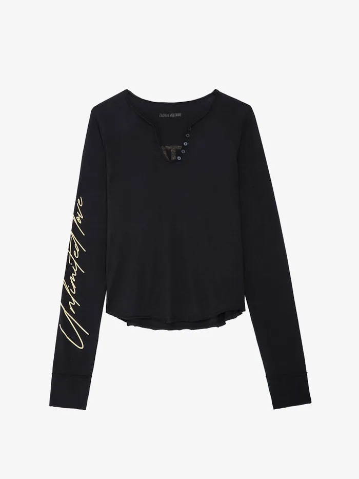 Women Zadig and Voltaire TShirts Crop Concert Crush Henley Top Black