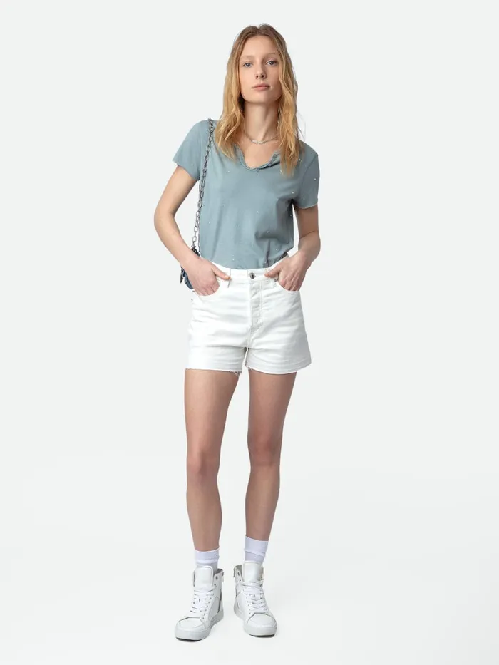 Women Zadig and Voltaire TShirts Diamant Henley Tshirt Glacier