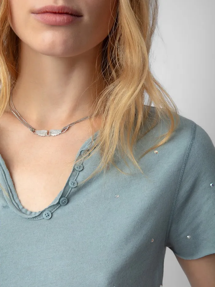 Women Zadig and Voltaire TShirts Diamant Henley Tshirt Glacier
