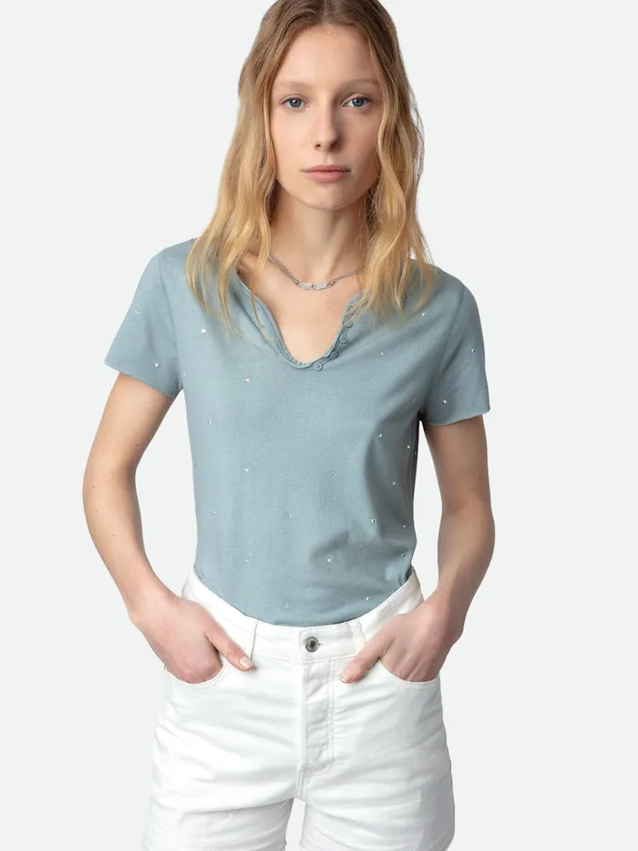Women Zadig and Voltaire TShirts Diamant Henley Tshirt Glacier