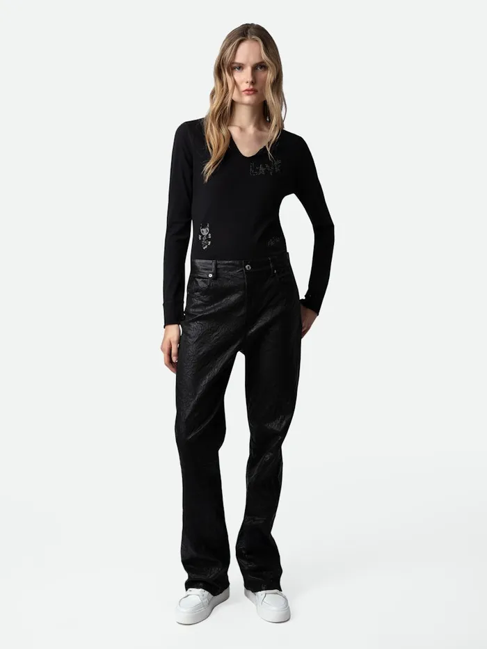 Women Zadig and Voltaire TShirts Diamant Henley Top Black