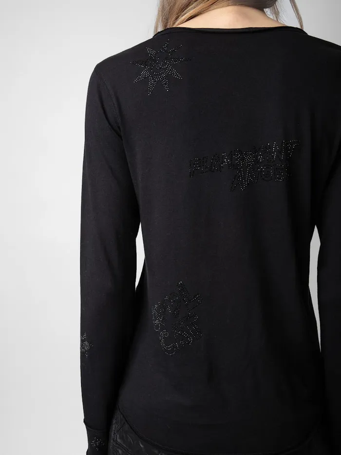 Women Zadig and Voltaire TShirts Diamant Henley Top Black