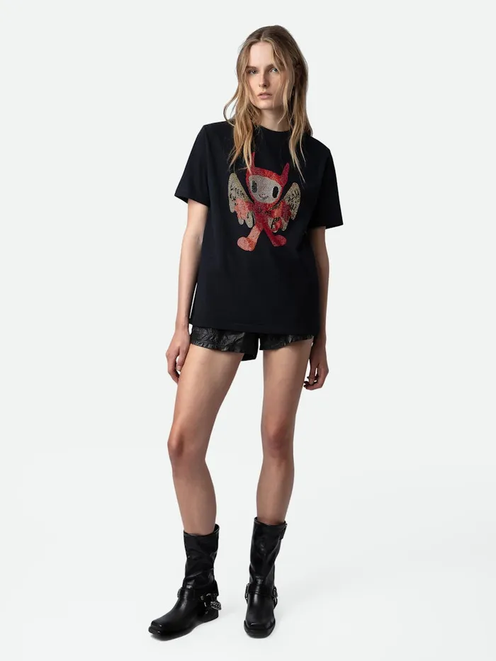 Women Zadig and Voltaire TShirts Edwin Devil Diamant Tshirt Black