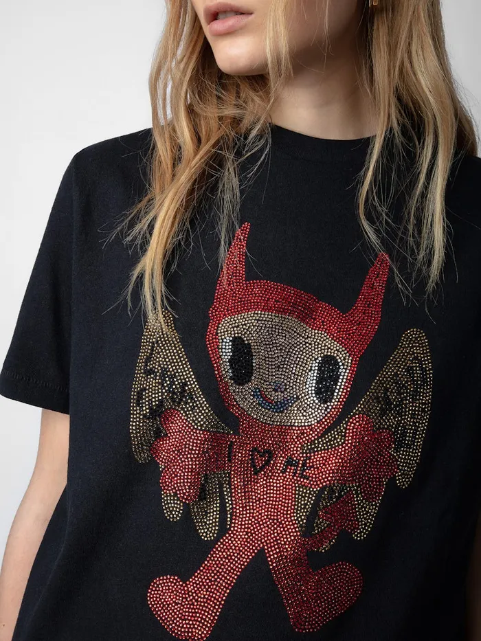 Women Zadig and Voltaire TShirts Edwin Devil Diamant Tshirt Black