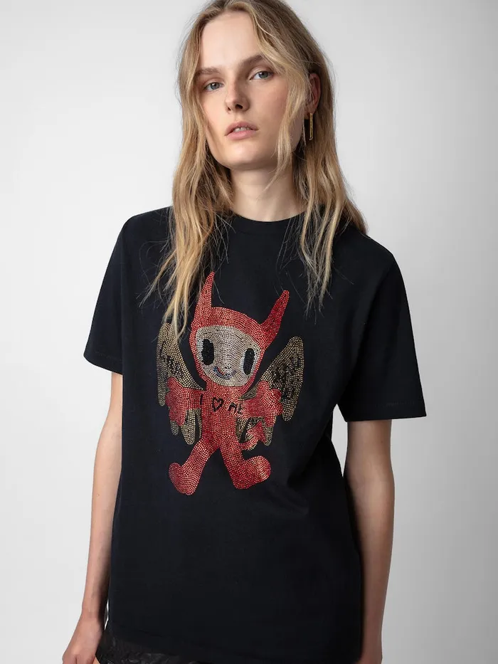 Women Zadig and Voltaire TShirts Edwin Devil Diamant Tshirt Black