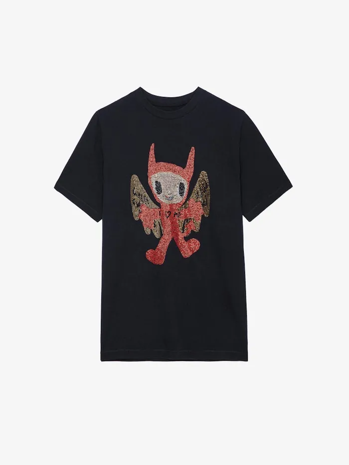 Women Zadig and Voltaire TShirts Edwin Devil Diamant Tshirt Black