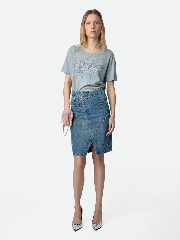 Women Zadig and Voltaire TShirts Marta Concert Diamant Tshirt Oyster