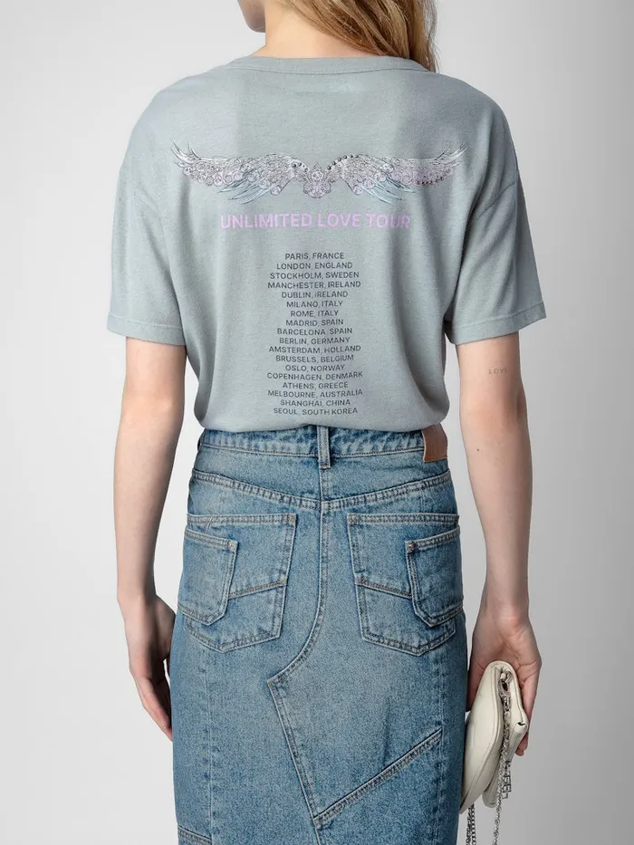 Women Zadig and Voltaire TShirts Marta Concert Diamant Tshirt Oyster