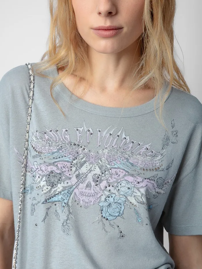 Women Zadig and Voltaire TShirts Marta Concert Diamant Tshirt Oyster