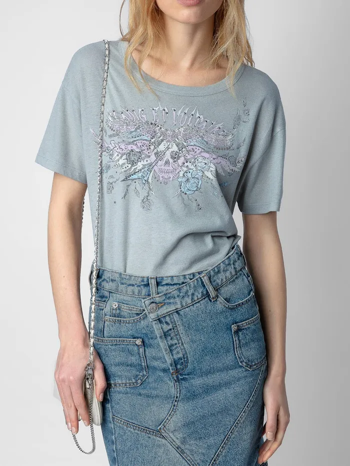 Women Zadig and Voltaire TShirts Marta Concert Diamant Tshirt Oyster