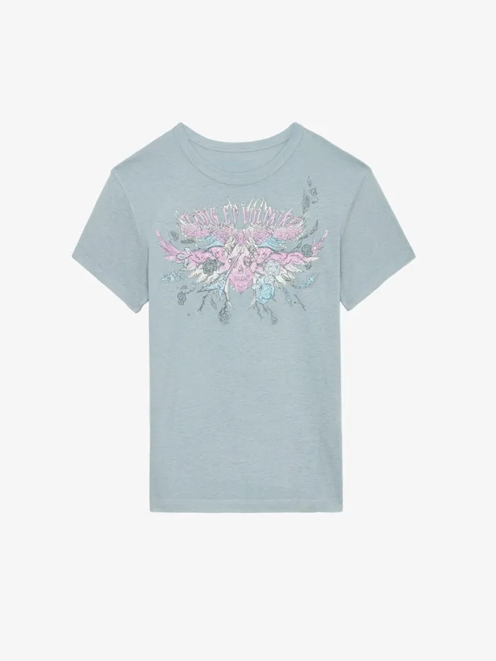 Women Zadig and Voltaire TShirts Marta Concert Diamant Tshirt Oyster