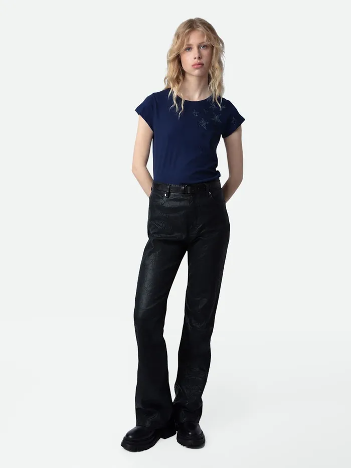 Women Zadig and Voltaire TShirts Skinny Stars Diamant TShirt Marine