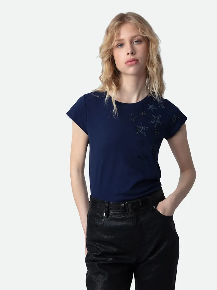 Women Zadig and Voltaire TShirts Skinny Stars Diamant TShirt Marine