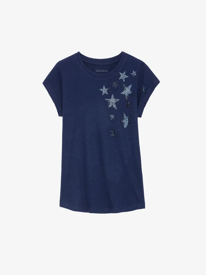 Women Zadig and Voltaire TShirts Skinny Stars Diamant TShirt Marine