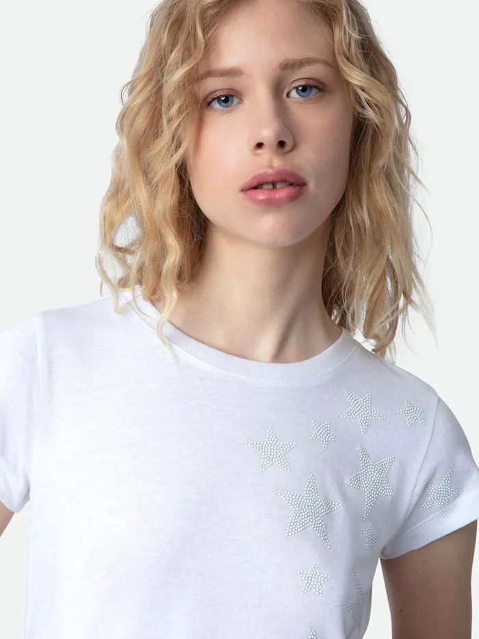Women Zadig and Voltaire TShirts Skinny Stars Diamant TShirt White