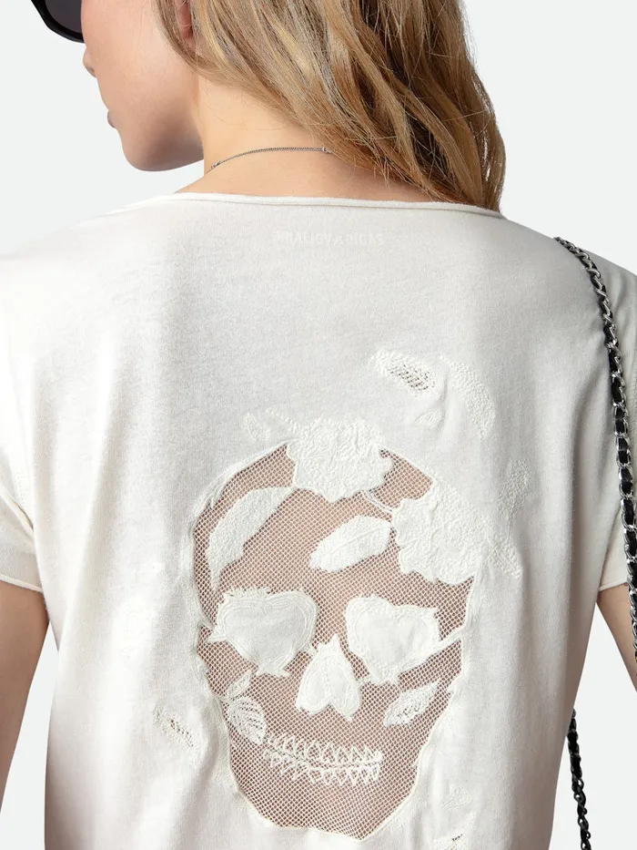 Women Zadig and Voltaire TShirts Skull Fishnet Tunisien Judo