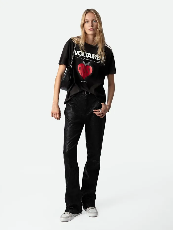 Women Zadig and Voltaire TShirts Tommer Concert Crush Diamant Tshirt Carbone