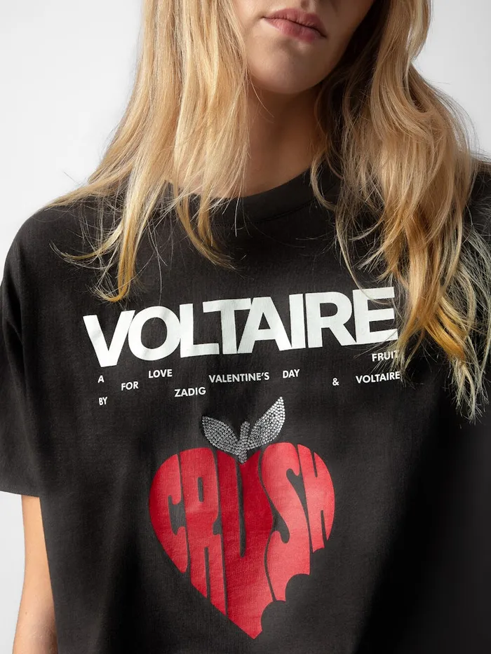 Women Zadig and Voltaire TShirts Tommer Concert Crush Diamant Tshirt Carbone
