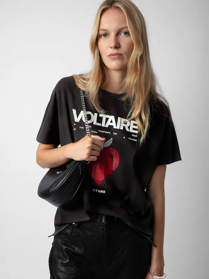 Women Zadig and Voltaire TShirts Tommer Concert Crush Diamant Tshirt Carbone