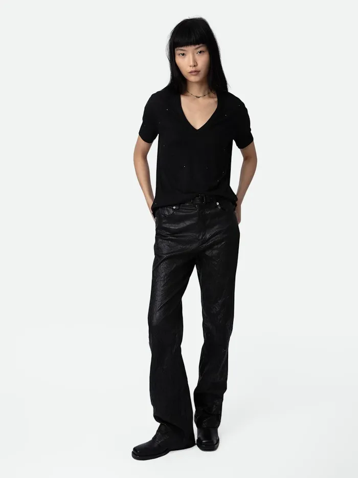 Women Zadig and Voltaire TShirts Wassa Diamant Tshirt Black