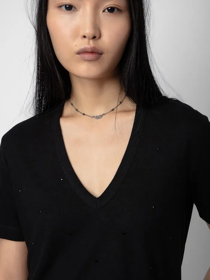 Women Zadig and Voltaire TShirts Wassa Diamant Tshirt Black