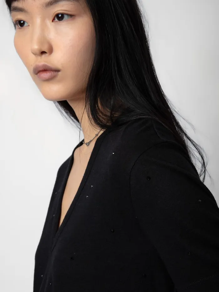 Women Zadig and Voltaire TShirts Wassa Diamant Tshirt Black