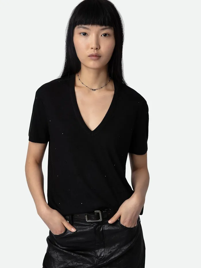 Women Zadig and Voltaire TShirts Wassa Diamant Tshirt Black
